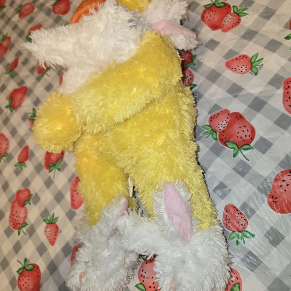 EASTER DUCK HOLDING RABBIT W/RABBIT SLIPPER SUPER FLUFFY SOFT BRIGHT BY PCB